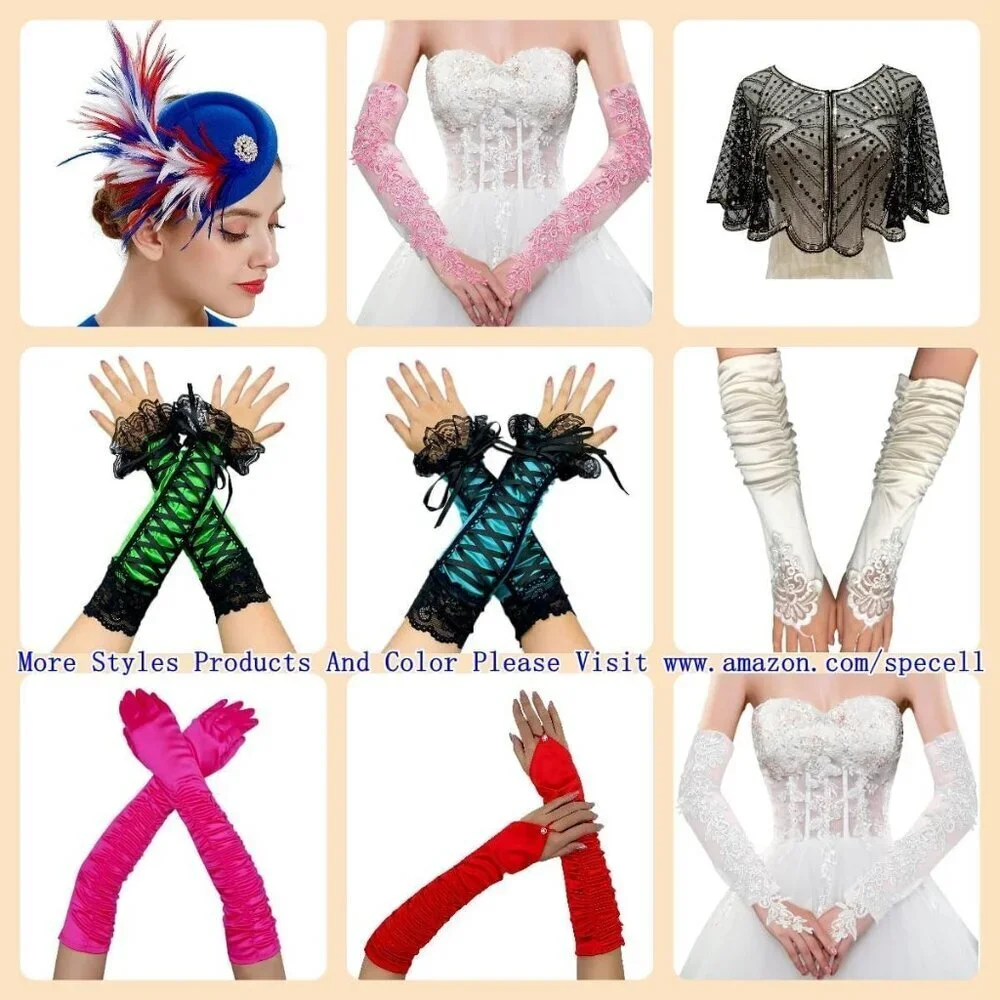Women's A-Blue Sequins Beads Fingerless Satin Gloves Party Prom Accessories